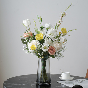 北欧小清新玫瑰仿真花束把束手捧花假花拍照道具餐桌装饰花艺摆件
