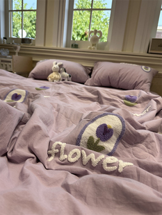 水洗棉刺绣紫色郁金香单双人(单双人，)夏凉被四件套，薄被子空调被可水洗纯棉