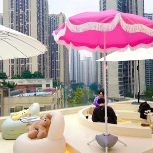粉色沙滩遮阳伞白色户外道具，太阳伞二折伞，花园大沙滩伞广告伞