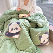 卡通熊猫抱枕被子两用豆豆绒加厚汽车用办公室午睡枕头毯子二合一