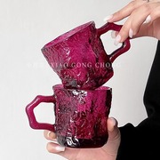 玫红带把冰川玻璃杯创意高颜值家用饮料水杯子咖啡杯冷饮杯牛奶杯