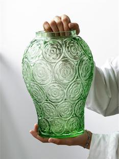 法式复古浮雕琉璃玻璃花瓶高级感客厅插花术品摆件绿植水培装饰