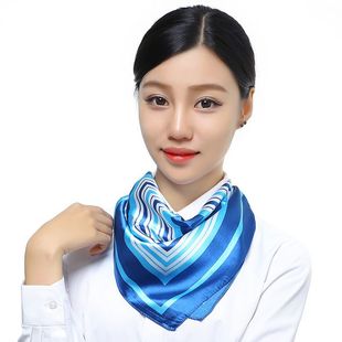 蓝色条纹大小方巾职业装，丝巾女正装单位，制服客服工作空姐银行丝巾