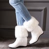 白色雪地靴白色毛毛靴白色女靴舒适隐形内增高坡跟短靴大码40-43