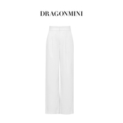 Dragonmini女士白色直筒高腰西装裤职业通勤风拖地阔腿裤显瘦垂感