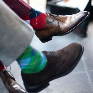欧美日韩经典男士格子格，纹菱格袜子中长筒英伦男人皮鞋彩色绅士袜
