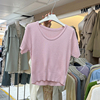 十三行2024春韩版女装毛衣，纯色百搭上衣低圆领，短袖针织t恤女