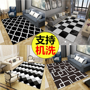 现代简约地毯客厅茶几毯书房卧室，床边毯时尚黑白条纹满铺大地毯垫