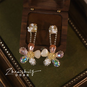手工彩色水晶巴洛克珍珠五叶花朵耳环小众设计感轻奢时尚耳环