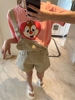 智研韩国夏季时尚可爱减龄纯棉小松鼠，印花橘红色短袖休t恤