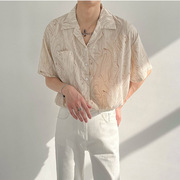 夏季韩版宽松古巴领短袖衬衫男士，高级感潮流，ins痞帅免烫花衬衣