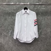 tb白色衬衫男2023夏季韩版时尚修身条纹，牛津休闲长袖情侣衬衣