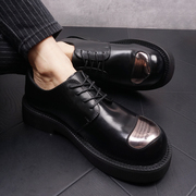 男士松糕鞋圆头商务休闲鞋，潮流时尚内增高个性，中跟韩版真皮鞋