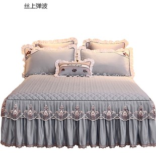 1.8x2.01.5纯色韩版夹棉床裙单件裙式床罩蕾丝花边加厚米床套夏季