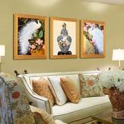孔雀欧式装饰画客厅版画，沙发背景墙三联画风景油画，挂画客厅欧网红