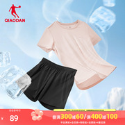 乔丹运动服套装女2024夏季轻薄透气跑步健身短袖T恤短裤套装