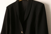 ol风格职业耸肩长袖，纯黑色青果领西服外套，春秋季女士西装开衫潮