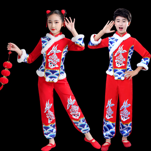 民族儿童秧歌演出服喜庆开门红春节幼儿打鼓舞蹈表演服装男女