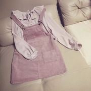 韩国定制younglife定制款灯芯绒，烟粉色背带裙