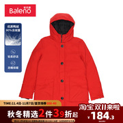 班尼路秋冬韩版红色连帽灰鸭绒羽绒服长袖保暖外套