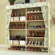 鞋架家用室内好看木质工艺双排，多层防尘套小型简易鞋柜，牛津布鞋托
