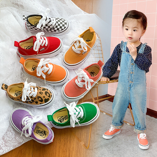 韩版儿童帆布鞋夏季女童小白鞋，春秋男童时尚豹纹，板鞋宝宝格子布鞋