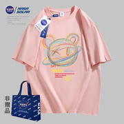 NASA SOLAR联名2024夏款小熊印花纯棉短袖T恤情侣潮宽松02
