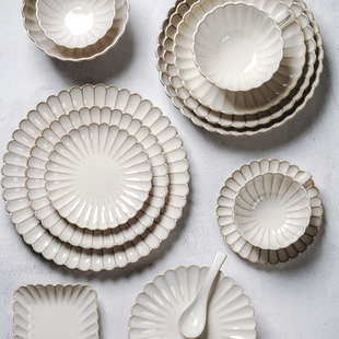 日式创意复古菊皿陶瓷，餐具家用ins中西餐，菜盘碟子牛排深汤盘饭碗