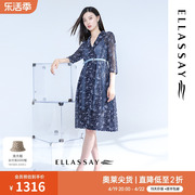 ELLASSAY歌力思春季精致绣花收腰微透连衣裙女EWF321F00600