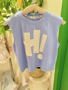 男孩子宝宝儿童小童装夏天休闲运动纯棉T恤无袖背心坎肩蓝色字母