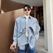 韩国高级感假两件牛仔衬衫男小众双层解构拼接设计感复古chic外套