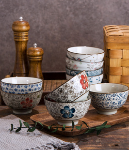 日式和风釉下彩餐具4.5英寸小碗米饭碗陶瓷碗创意碗面碗汤碗大碗