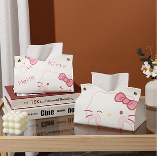 家用纸巾盒客厅创意餐厅卡通小猫车载纸巾收纳Kitty猫抽纸盒可爱