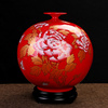 德化中国红陶瓷摆件，花瓶富贵红天地方圆，纯红瓶瓷器花瓶家居