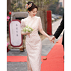 蕾丝订婚礼服2024夏季回门中式旗袍敬酒服新娘登记领证小白裙