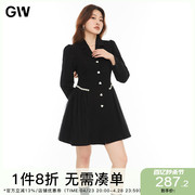 GW大码女装2022春季胖MM简约单排扣假两件连衣裙纯色通勤裙子