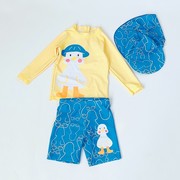 Amber男童泳衣三件套长袖分体套装 速干防晒UPF50+中大童泳衣沙滩