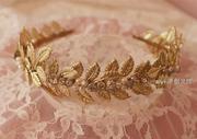 巴洛克橄榄枝金色复古发箍全手工，珍珠复古新娘，头饰婚纱配饰品