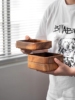 实木干果盒方形坚果盒胡桃木质，零食果盘家用可堆叠日式圆形收纳盒