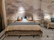 欧式法式实木新古典(新古典)家具时尚银灰，fb10加大床双人床床头柜白色金色
