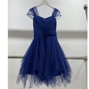 深蓝色小礼服连衣裙2023伴娘礼服欧美风高级感纯色网纱蓬蓬裙