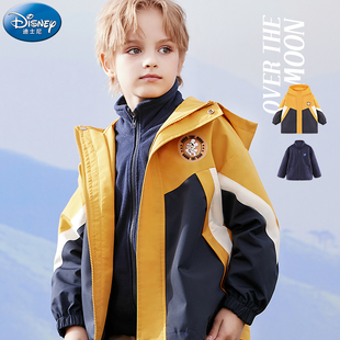 迪士尼男童冲锋衣款儿童装外套春款户外三合一中大童春装防风衣宝