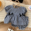 baby女童格子套装0-6岁夏季韩国童装，宝宝洋气韩版裙衫短裤两件套b