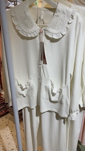 安杜拉睡衣2023春针织棉女式长袖套装休闲可爱家居服白色系列