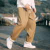 中国风裤子男宽松大码工装裤中式复古竖条纹哈伦裤男纯色休闲长裤