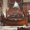 欧式实木床1.8米双人床 美式真皮大床软包婚床复古雕花床主卧室G