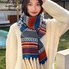 波西米亚民族风针织保暖围巾，女冬季超长毛线，流苏披肩两用旅游拍照