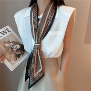 丝巾女时尚春秋法式搭西装，长条复古丝巾，小领巾双面字母绑发宽发带