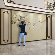 新中式花鸟壁布电视背景墙，壁画客厅沙发影视墙纸，墙布卧室壁纸2022