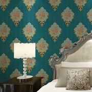 欧式宫廷3D立体墙纸卧室客厅背景墙美容院酒店包厢奢华深蓝色壁纸